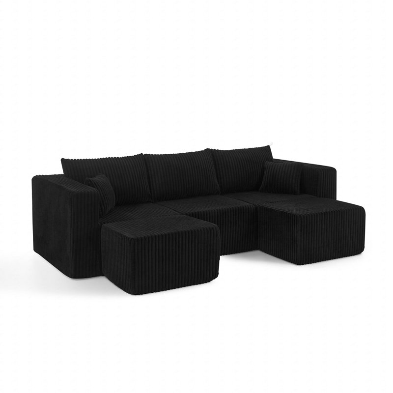 Canapé en velours côtelé compressé de style minimaliste moderne, Noir
