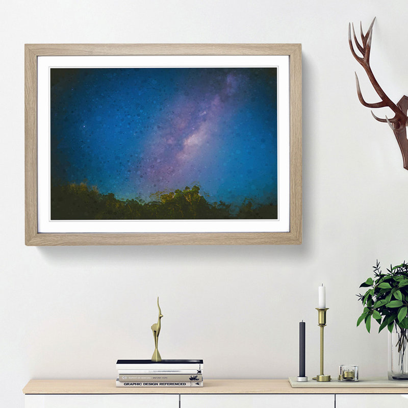 Milky Way over the Trees - Picture Frame Graphic Art Print, 48cm H x 65cm W x 2cm D, Oak Framed