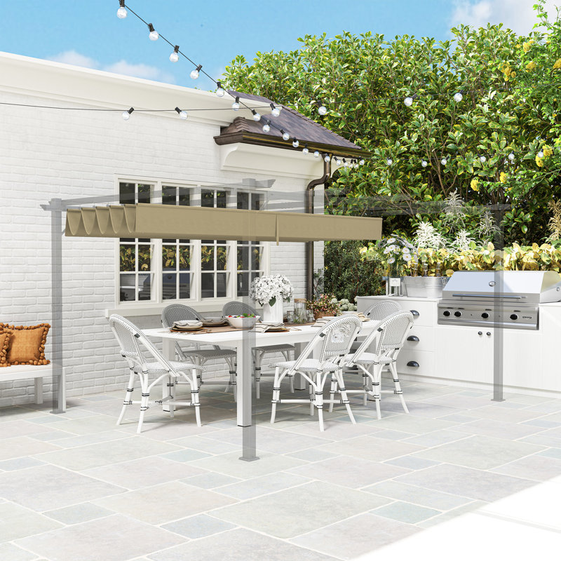 4 X 3m Tan Retractable Pergola Replacement Canopy, Polyester Retractable Roof Shade Cover Only For Outsunny 84c-055bk