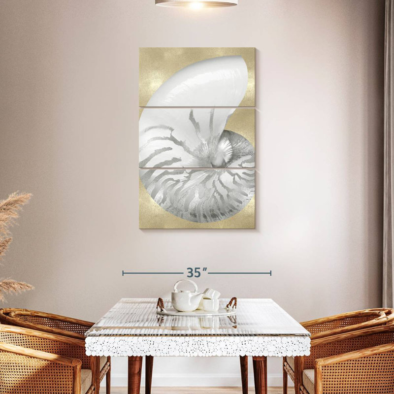 Aletra Silver Pearl Shell On Gold I, 32" H x 20" W