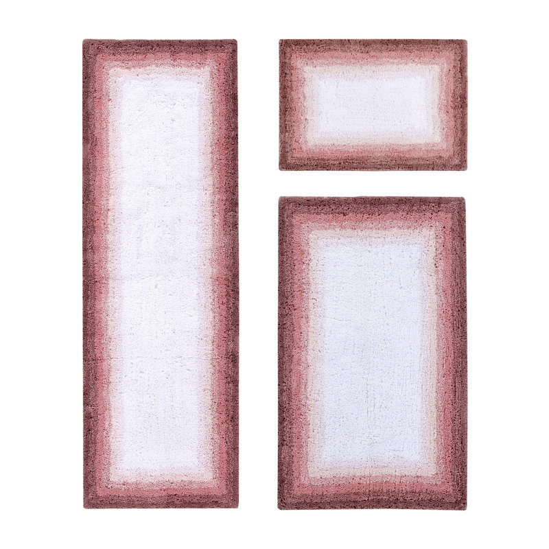 Ensemble de tapis pour salle de bain 100% coton 1615 g / m² Benine 3 pièces, certifié OEKO-TEX®, envers en latex antidérapant, tapis de bain ombrés touffetés, super absorbant, lavable à la machine, rose