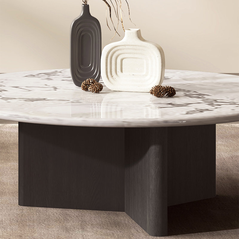 Simple round marble coffee table, 12.6" H x 35.4" L x 35.4" W