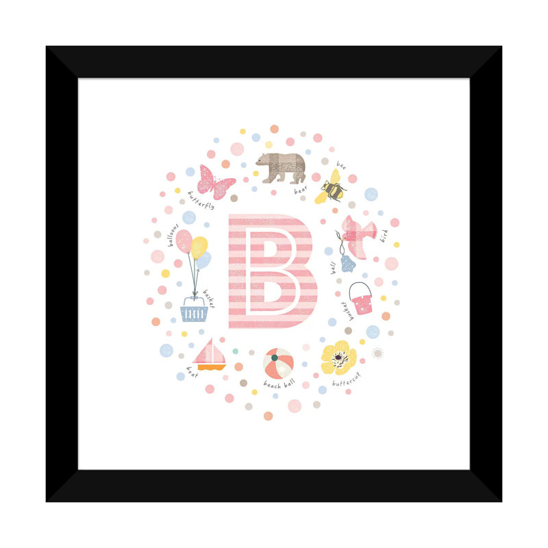 Lettre illustrée B rose - impression, Blanc, H 16 po x l 16 po x p 1 po, Papier encadré noir
