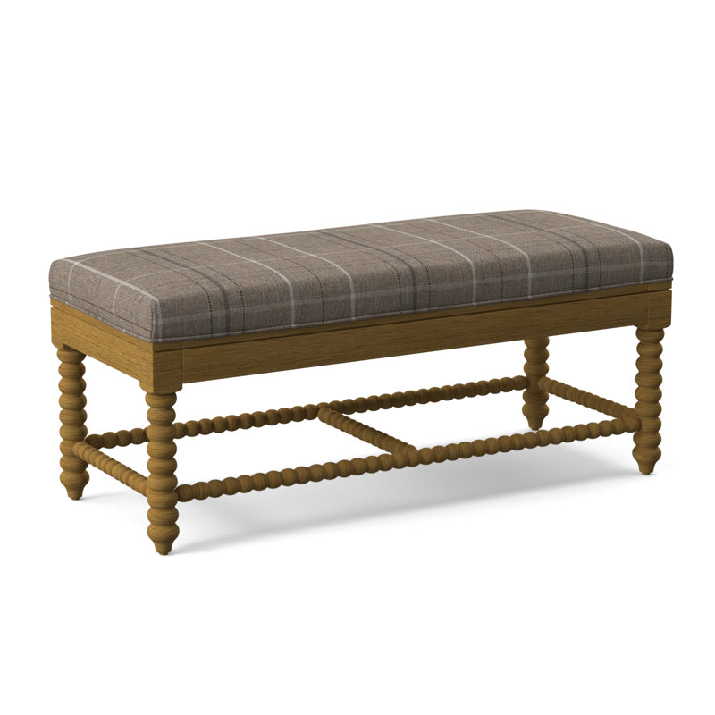 Lind Island Upholstered Bench, Sunbrella Beige Pinstripe; 6205-74, Honey Finish