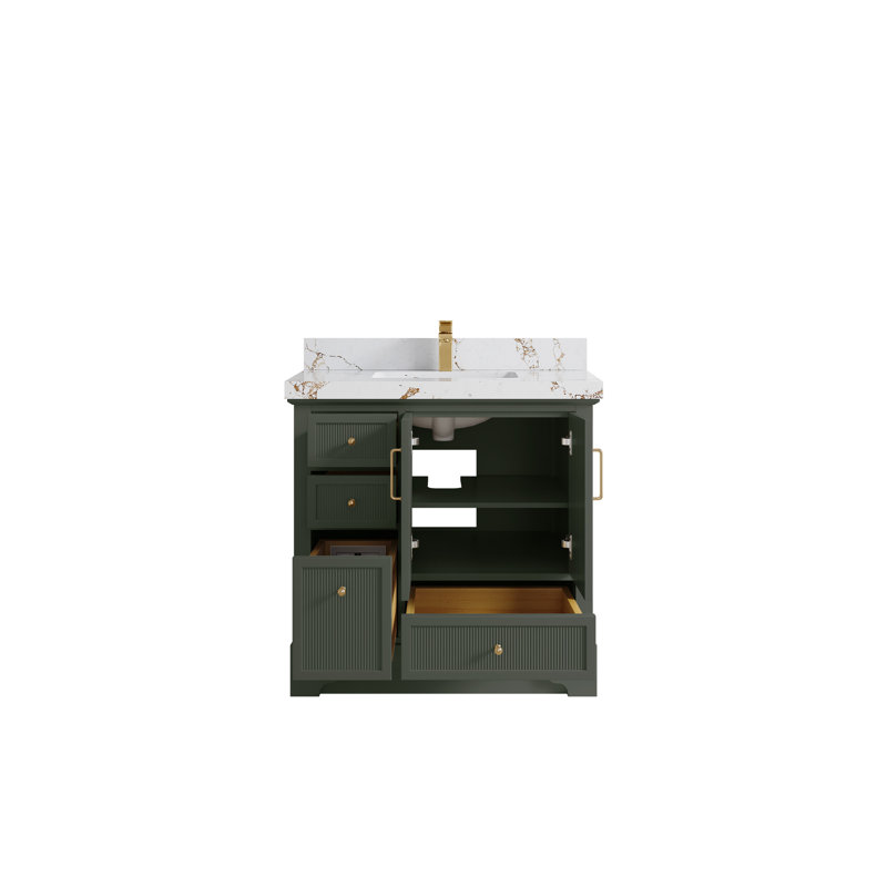 Meuble-lavabo simple 36 po avec plateau en quartz Alys