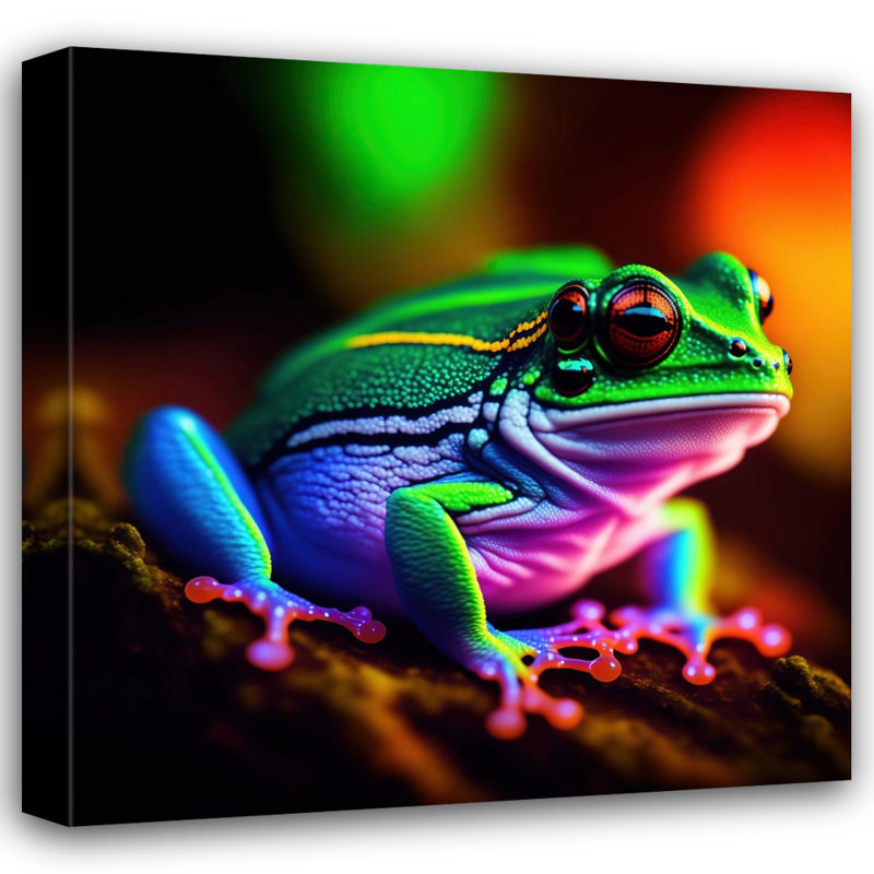 «Unreal Neon Tree Frog» par Stephen Chambers, impression sur toile tendue, L 36 po x H 36 po
