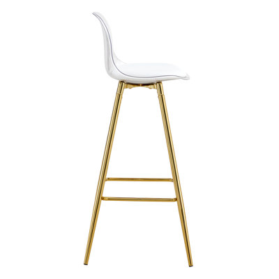 Chaises de bar contemporaines rembourrées en métal - blanc + or, P 15 po x l 13 po x H 38 po, 9,29 lb, revêtement en eau, installation sans effort pour les terrasses de la maison Tabourets de pieds modernes 15 po de profondeur 13 de largeur 38 po