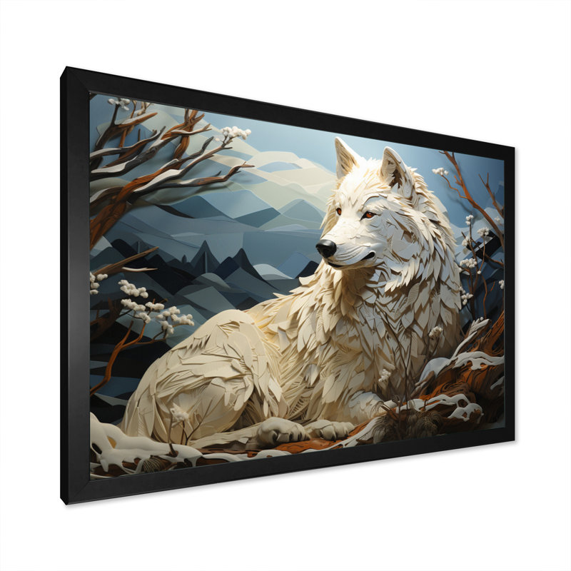 «Wolf Watch In Winter Patchwork II», reproduction d'art sur toile, H 34 po x l 44 po x P 1,5 po, Cadre simple noir