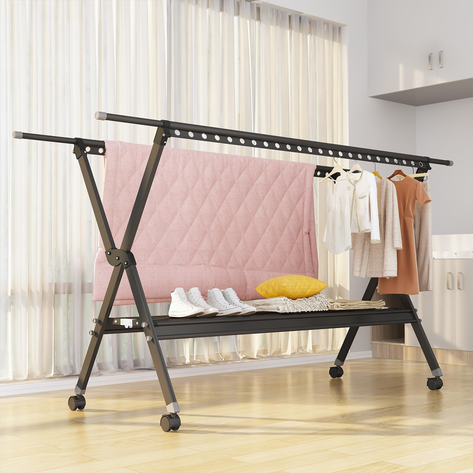 OLHAV Clothing Folding Aluminum Alloy Laundry Drying Racks with Wheels ...
