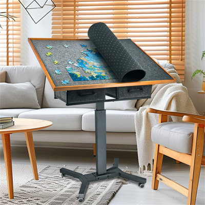Rectangle Height Adjustable 87.5cm L Training Table with Casters and Modesty Panel
