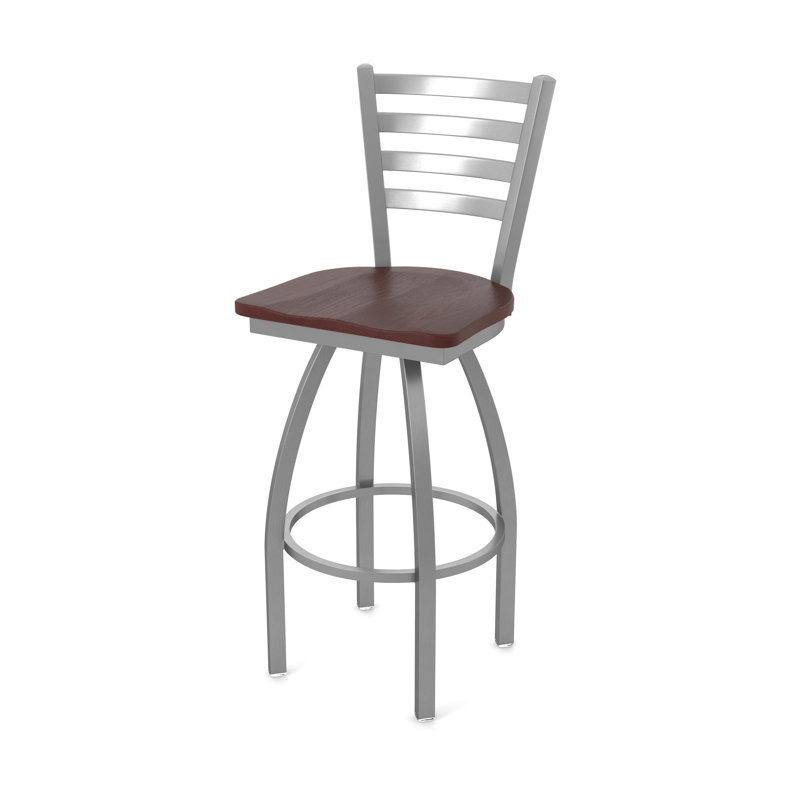 Tabouret pivotant Jackie, Bois - Chêne cerisier foncé, Tabouret de bar (assise de 30 po de hauteur), Acier Inoxydable