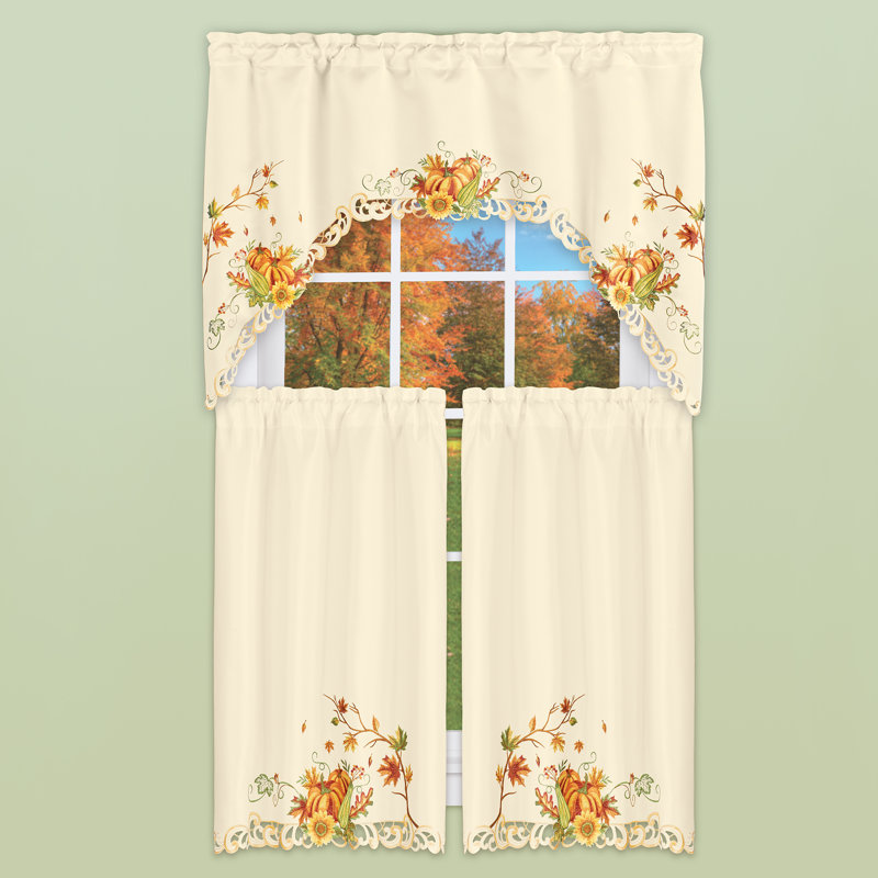 Rideaux de cuisine brodés à motif floral de citrouilles, L 29 po x L 36 po