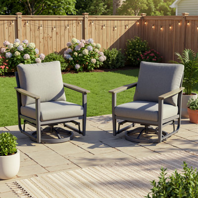 2-Piece All-Aluminum Outdoor Swivel Rocking Armchairs With Cushions