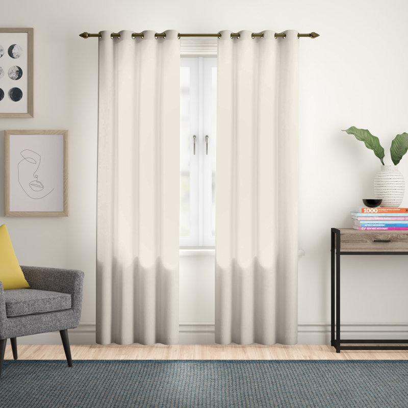 Galion Solid Color Semi-Sheer Thermal Grommet Single Curtain Panel, Mushroom, 104"W x 95"L