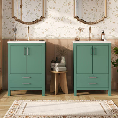 Ensemble de meuble-lavabo 48 po avec lavabo en céramique, meuble Storae autoportant moderne avec poignées, portes à fermeture douce