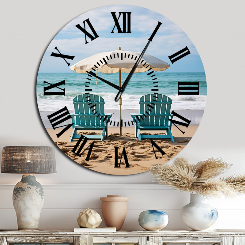 Horloge murale plage et chaises de plage Scenery III, Surdimensionné