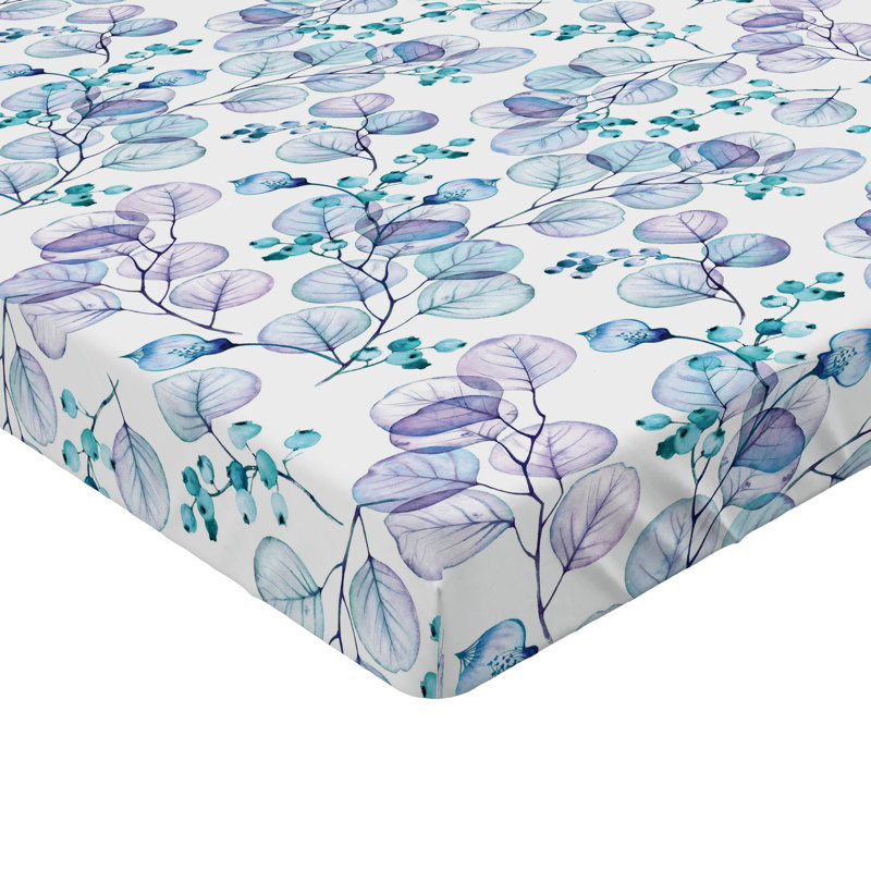 Drap-housse à motif floral Ambesonne, Turquoise / lilas / motif floral blanc, Drap-housse très grand californien