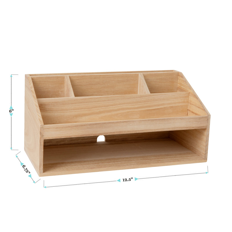 Light Natural Paulownia Wood Desktop Organizer with Open Storage