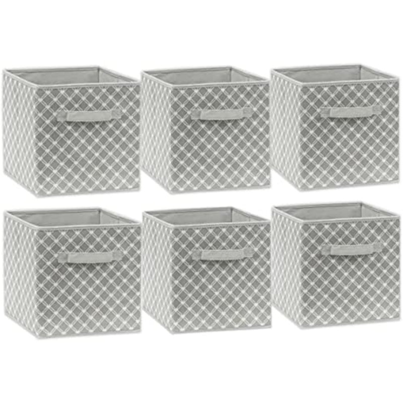 Organisateur de bacs de rangement pliables en tissu, gris géométrique, ensemble de 6