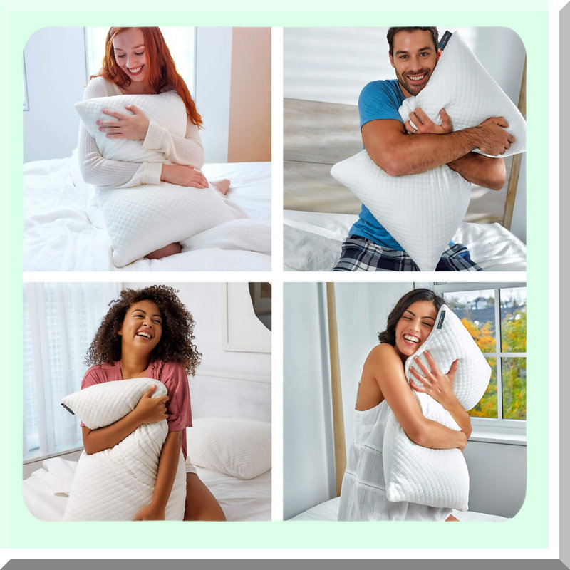 BambooLux Shredded Memory Foam Pillow - Adjustable Loft for Side, Back, Stomach Sleepers - Washable Cover - CertiPUR-US Certified Queen Size