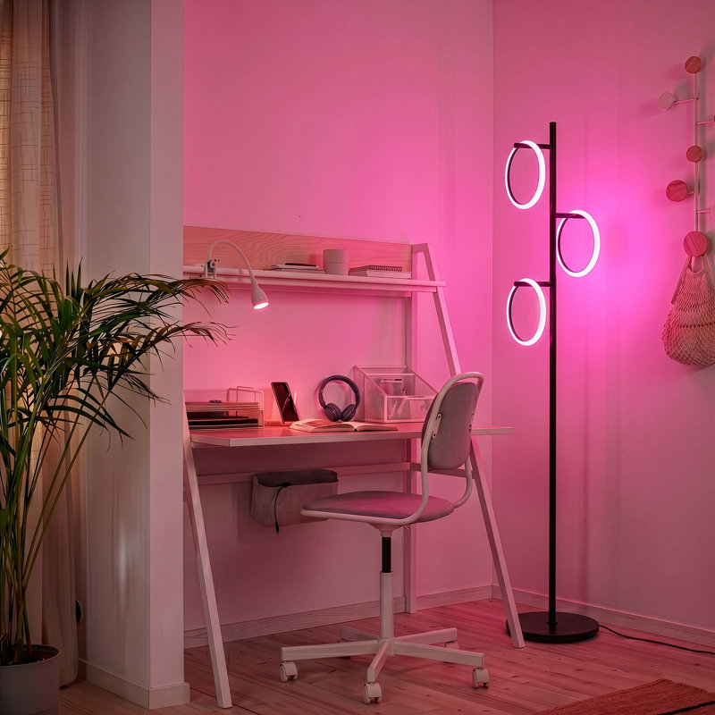 Saturn 66 in. Modern LED Floor Lamp with 3 Color-Changing RGB Ring Lights