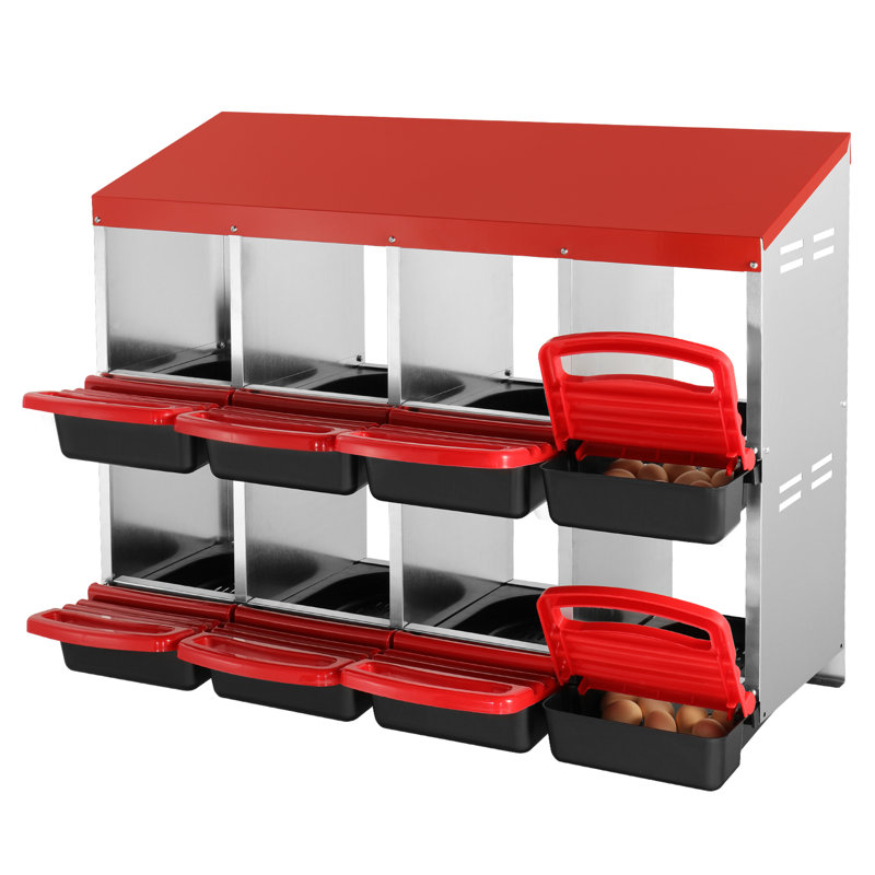 8-Compartment Chicken Nest Box Mental Box with Inclined Nesting Boxes