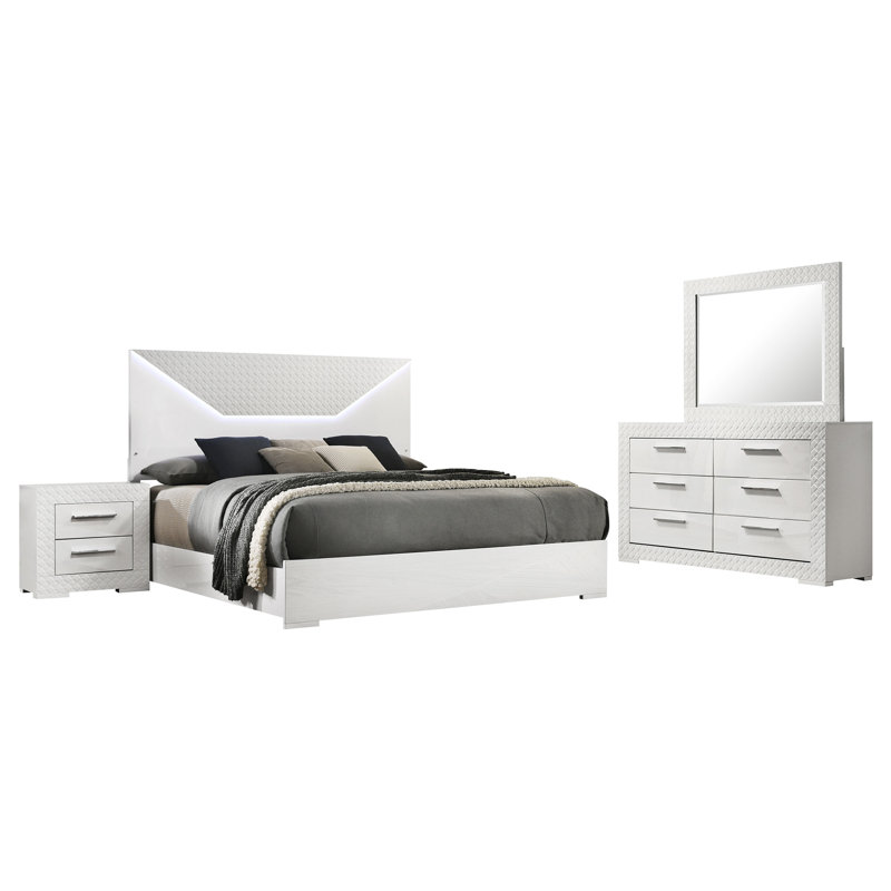 Ensemble de chambre à coucher 4 pièces Ivon, Grand lit, Blanc