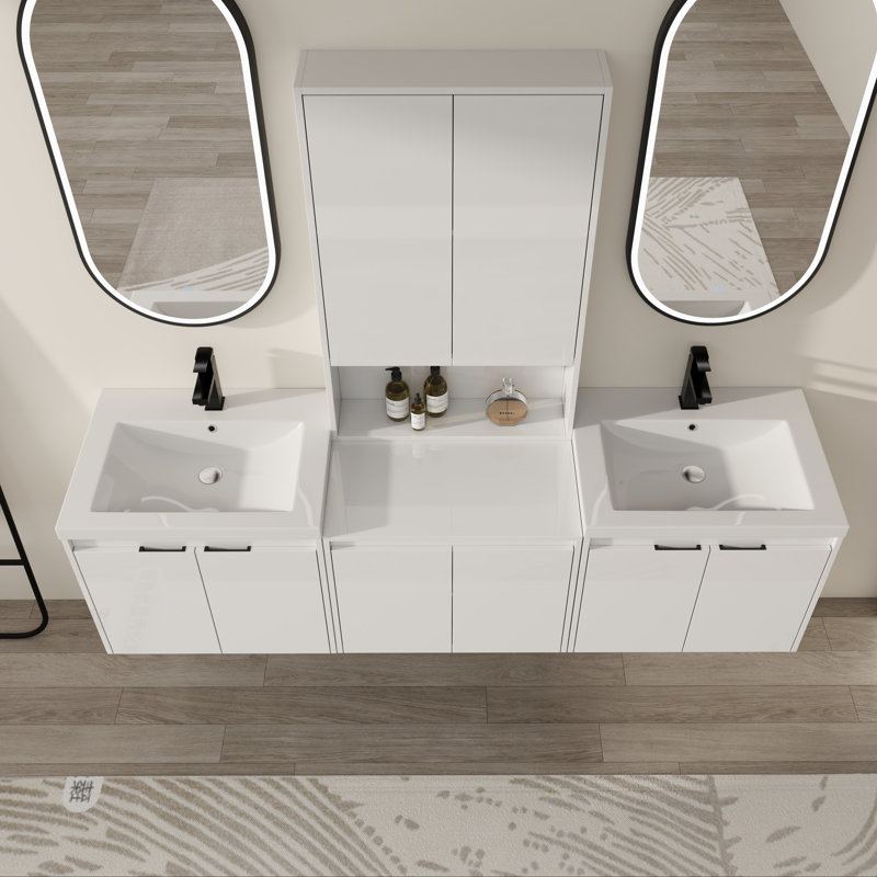 White Double Sink Vanity Set