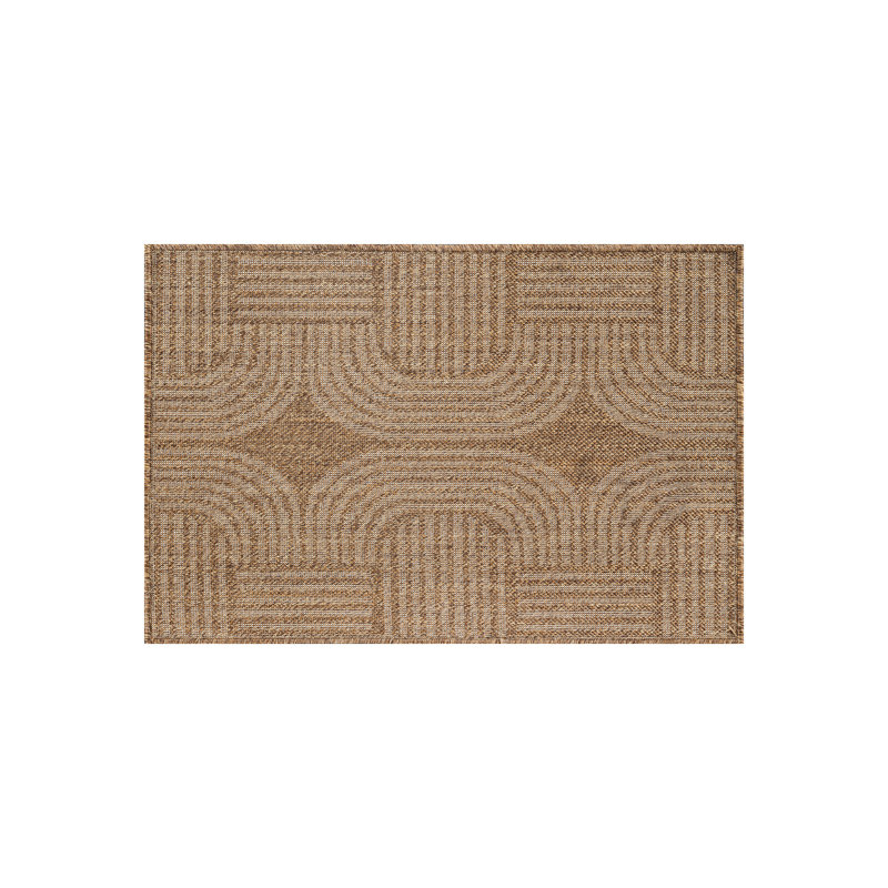 Geometric Border Sand/Natural Easy-Care Jute-Style Indoor/Outdoor Flat Woven Area Rug, Sand, Rectangle 7'10" x 10'