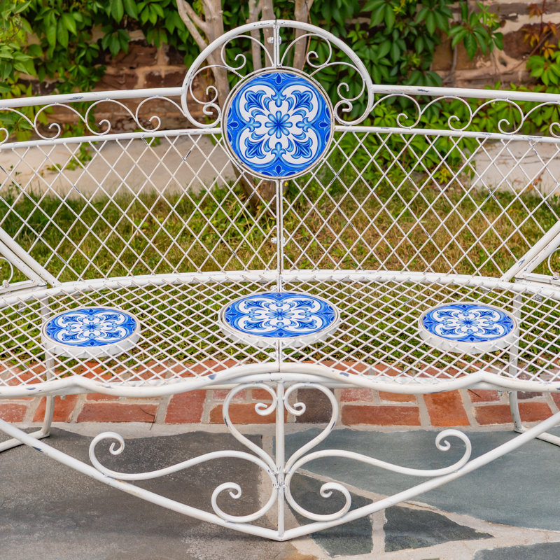6,9 pi Banc en métal Écusson, White