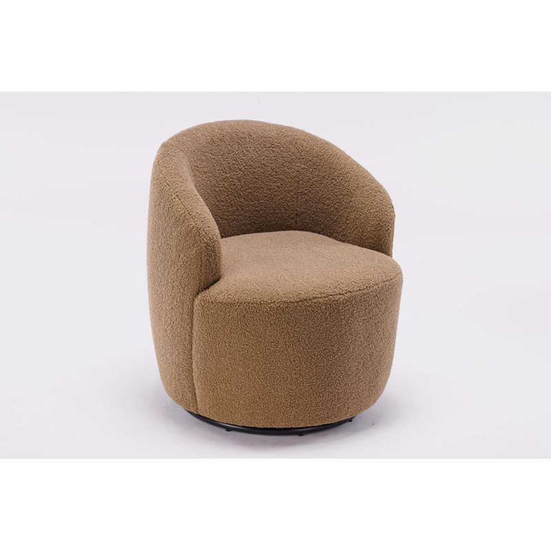 Swivel Accent Armchair Barrel Chair With Powder Coating Metal Ring, Coffee Brown Fabric