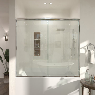 60 po X P 56 po Porte de baignoire semi-sans cadre coulissante en H avec verre transparent