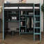 Lit mezzanine double avec bureau, lit mezzanine avec garde-robe ouverte et compartiments de rangement, cadre de lit multifonctionnel avec lumières RVB-150461414