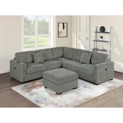 Luxurious Corduroy Upholstered 4Pc Sectional Set With USB Charging, Ideal For Modern Living And Comfortable Seating