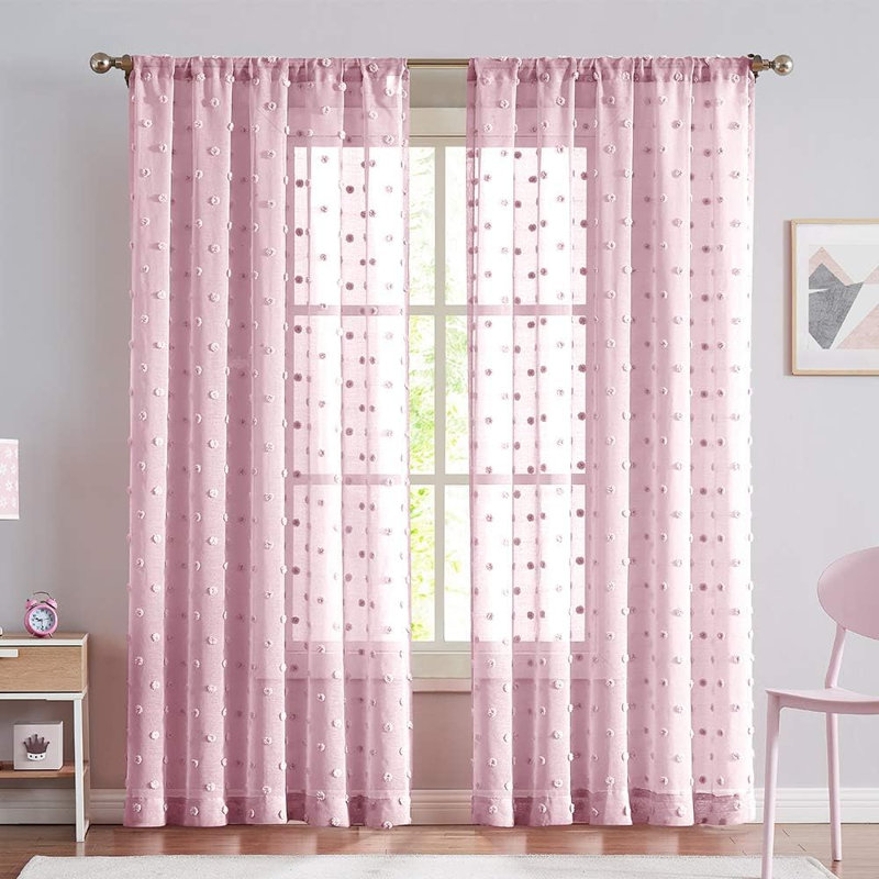 Rideaux transparents avec passe-tringle Pom Pom Voile, Rose, L 54 po x L 84 po
