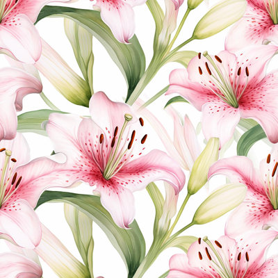 Rouleau de papier peint botanique doux à motif de lys rose