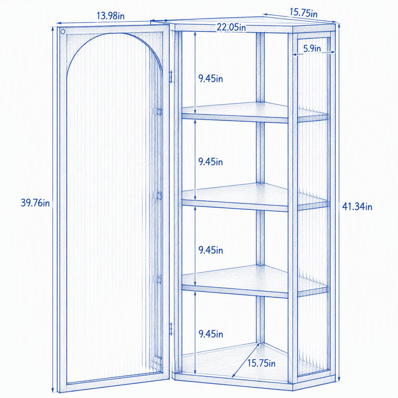 Armoire de coin murale à porte en verre, Black