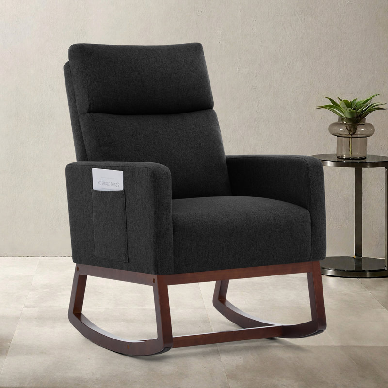 Linen Fabric+ Manufactured Wood Rocking Chair, Black, Walnut