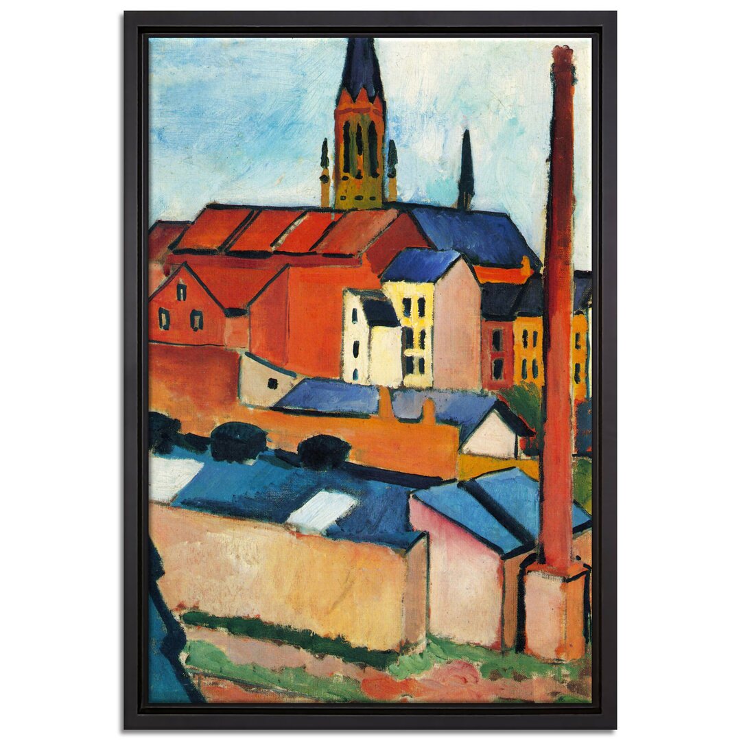 Gerahmtes Leinwandbild Marienkirche with Houses and Chimney von August Macke