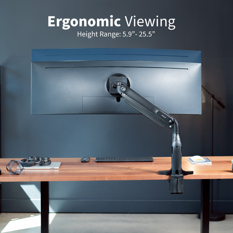 Black Aluminum Single Ultrawide Monitor Desk Mount