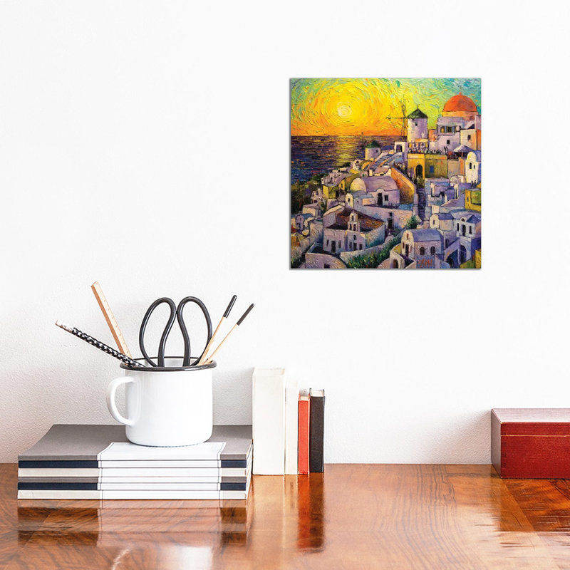 Sunset In Santorini by Mona Edulesco - Wrapped Canvas Painting, 30.48 cm H x 30.48 cm W