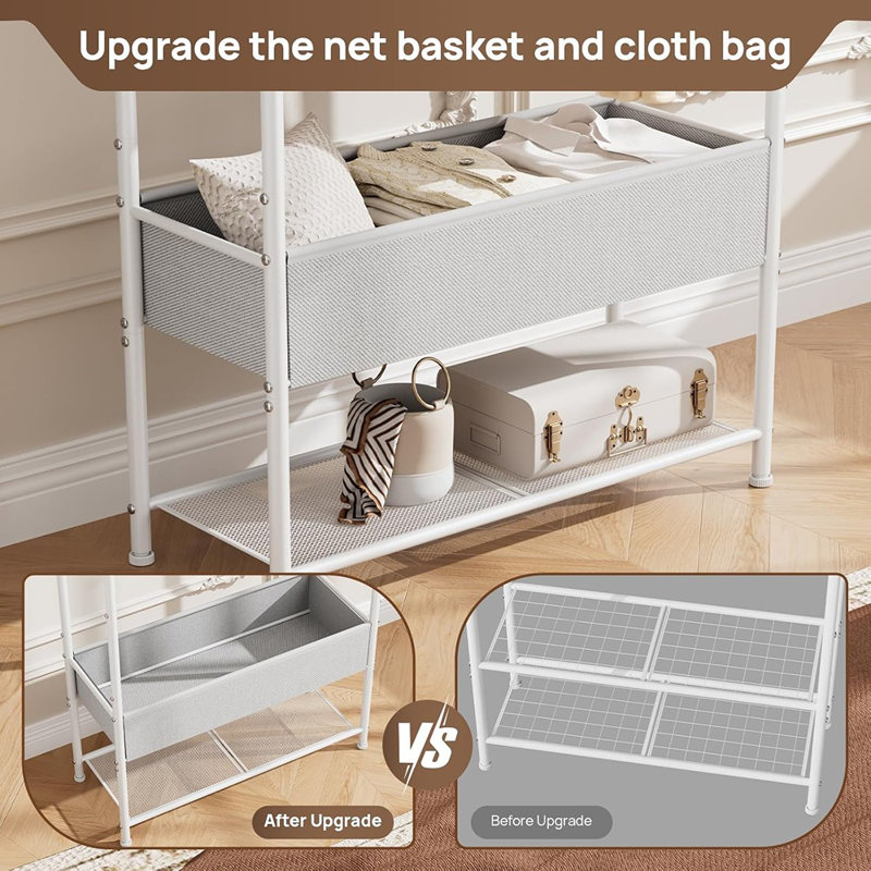 Support à vêtements autoportant en métal - Blanc - Conception portable / Rail suspendu / Style minimaliste