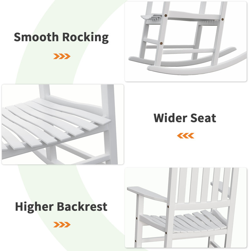 White Acacia Wood High Back Patio Rocking Chair