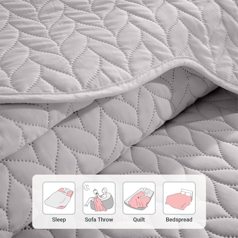 Modern Embossed Microfiber Twin Quilt Set, Silver
