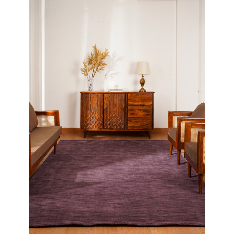 Tapis Manns en laine tissée à la main, écologique - 152 x 244 cm, rectangulaire, violet, uni, épais et à poils longs, antidérapant, idéal pour le salon et la chambre.