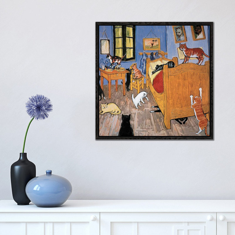 Van Gogh Arles Cat - Painting on Canvas, 45.72cm H x 45.72cm W x 3.81cm D, Black Framed