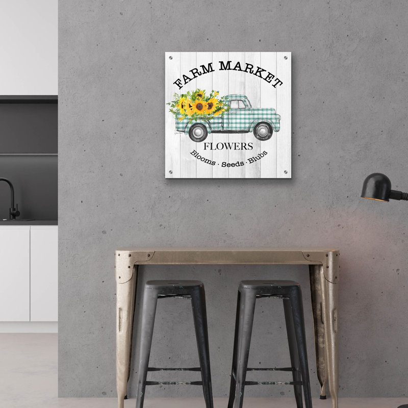 «Farm Market Sunflowers A» par Jean Plout, art mural en verre acrylique, H 24 po x l 24 po x P 0,2 po