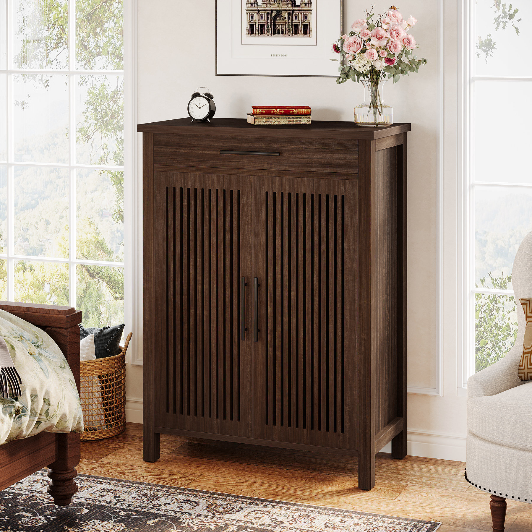 Latitude Run® 5-Tier Shoe Storage Cabinet With Doors And Drawer, Wooden Shoe Rack Organizer & Reviews | Wayfair