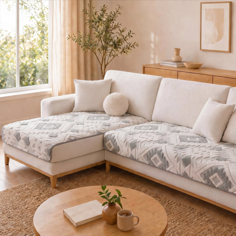 Ensemble de housse de coussin en jacquard géométrique 2 pièces, housse de protection antidérapante pour canapé en forme de L