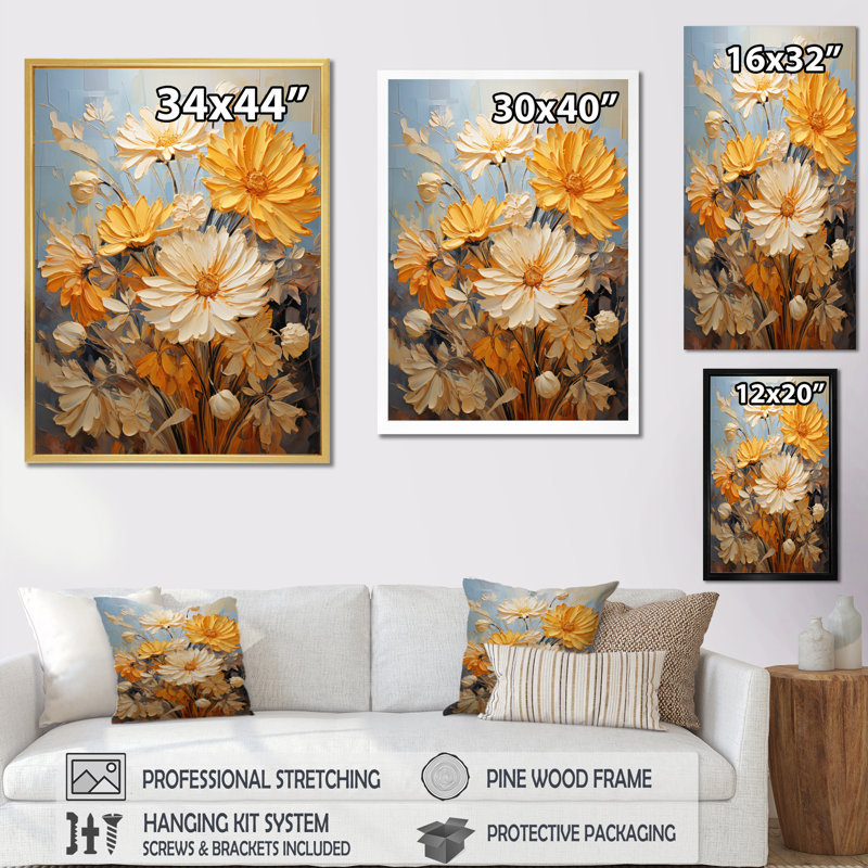 Yovanna Chrysanthemums Autumn Gold Patchwork II, H 40 po x l 30 po x P 1,5 po, Toile tendue